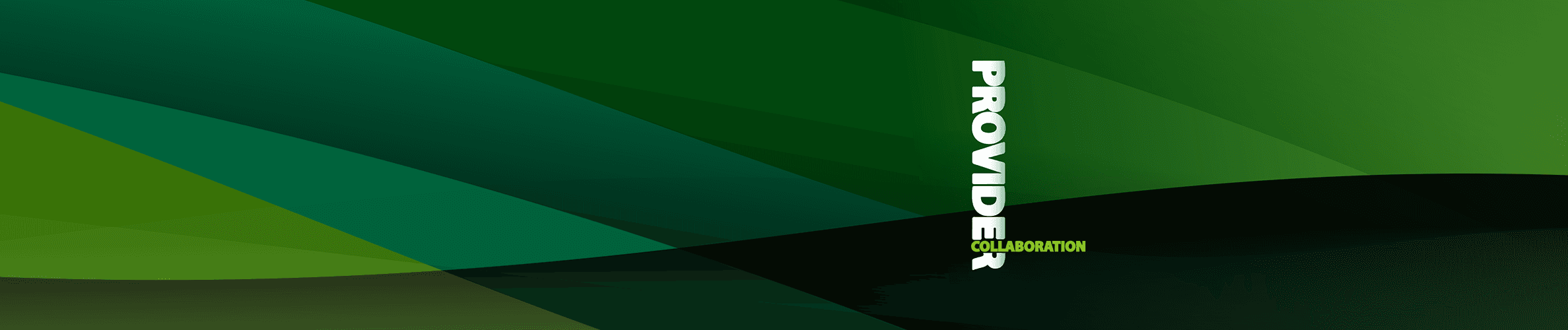 Abstract green design featuring the Provider Collaboration programme logo