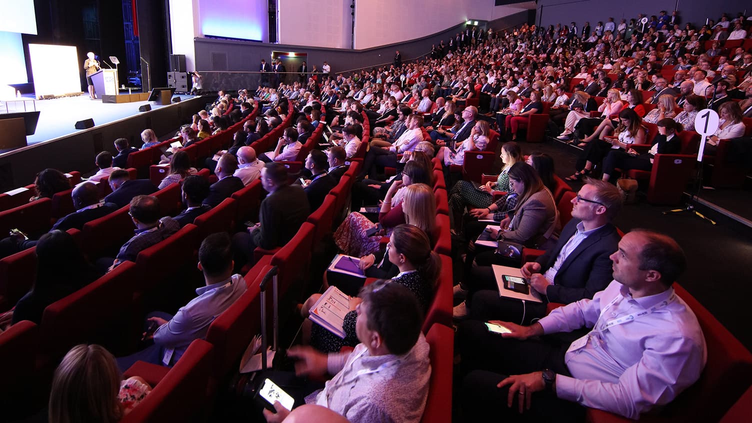 Delegates watching a plenary session
