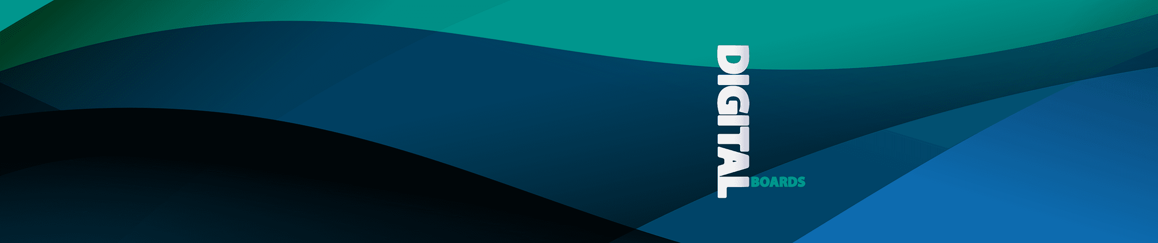 Abstract blue and green design featuring the Digital Boards programme logo