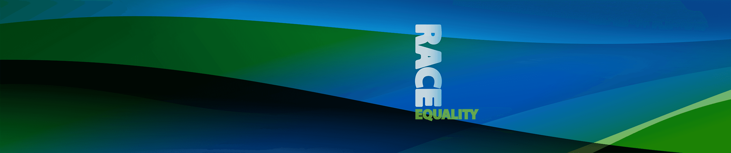 Abstract blue and green banner featuring the Race Equality programme logo